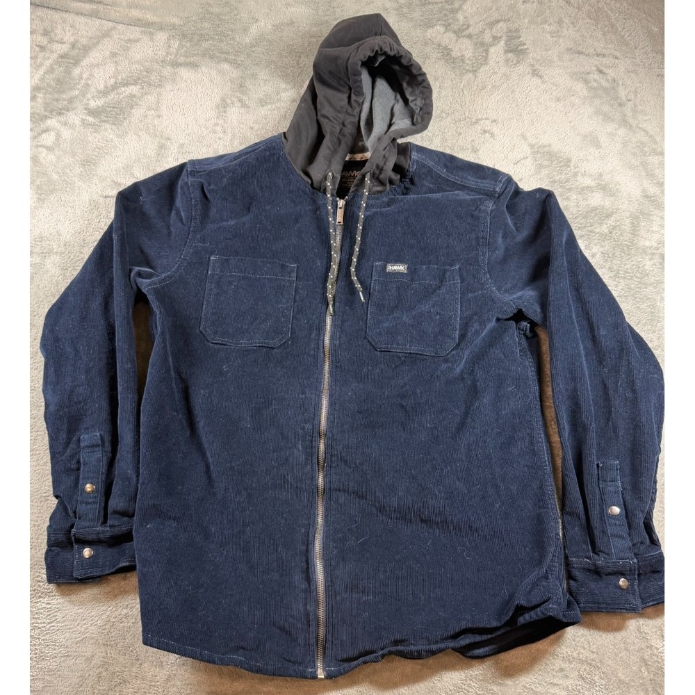 Hawk Corduroy Zip Hoodie Jacket Men's Large Blue Workwear Full Zip